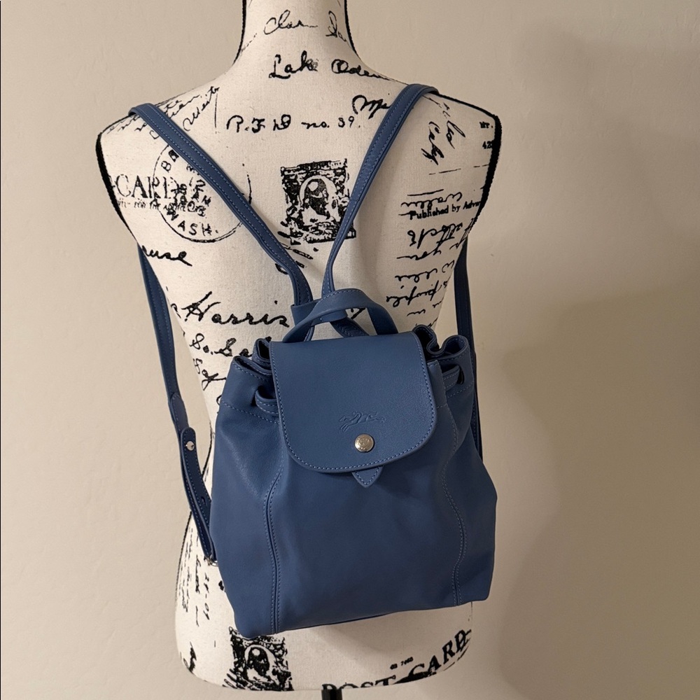 Longchamp Blue Leather Le Pliage Cuir Mini Backpack